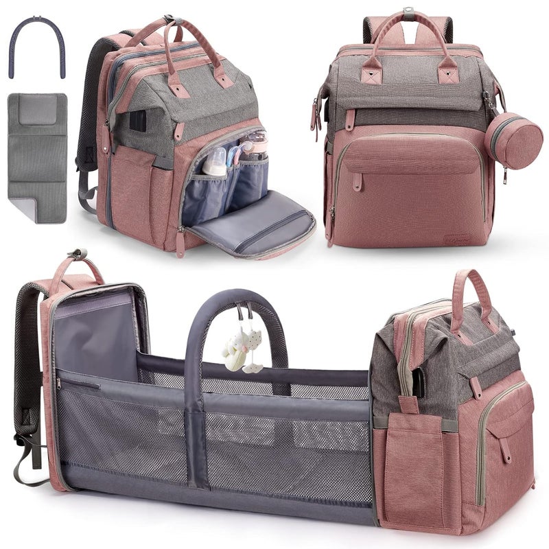 DERJUNSTAR Store Diaper Bag Backpack – Large Capacity Baby Diaper Bag with Changing Pad, Waterproof Travel Backpack for Boys & Girls, Multi-Function Baby Bag with USB Charging Port, Rose Pink - Image 1